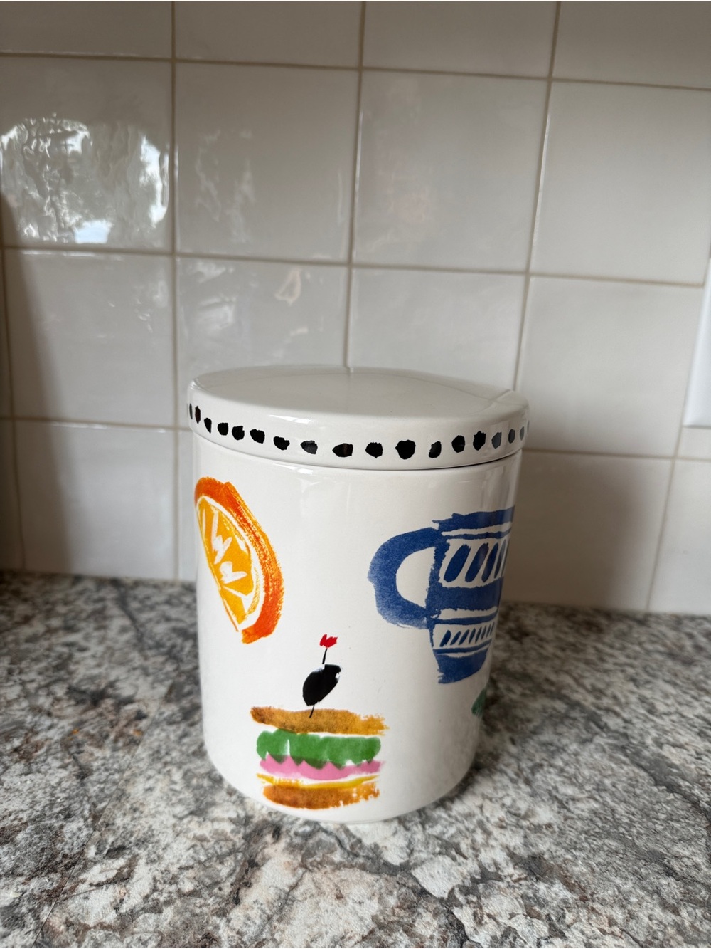 Kate Spade Canister with Colorful Food Illustrations